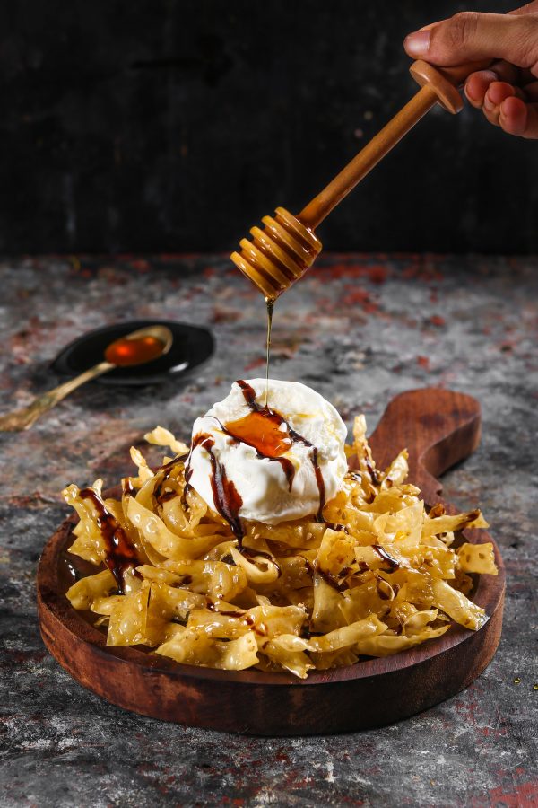 Honey fried noodles with ice cream